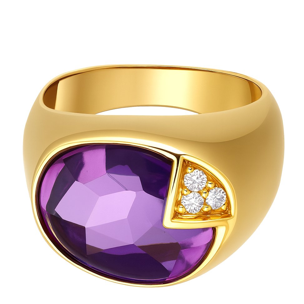 Bague - 18 carats Or jaune - 8.65ct. tw. Améthyste - Diamant #1.0