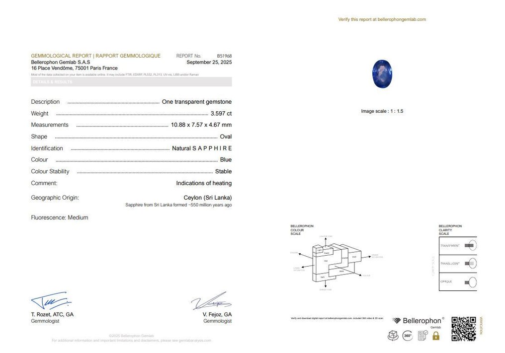 1 pcs 藍色 藍寶石 - 3.60 ct - Bellerophon Gemlab - Ceylon(斯里兰卡) #3.2