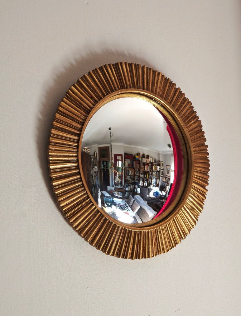 Specchiera- Witch's Eye / Butler  - Vetro, Resina - Convex Golden Mirror #1.0