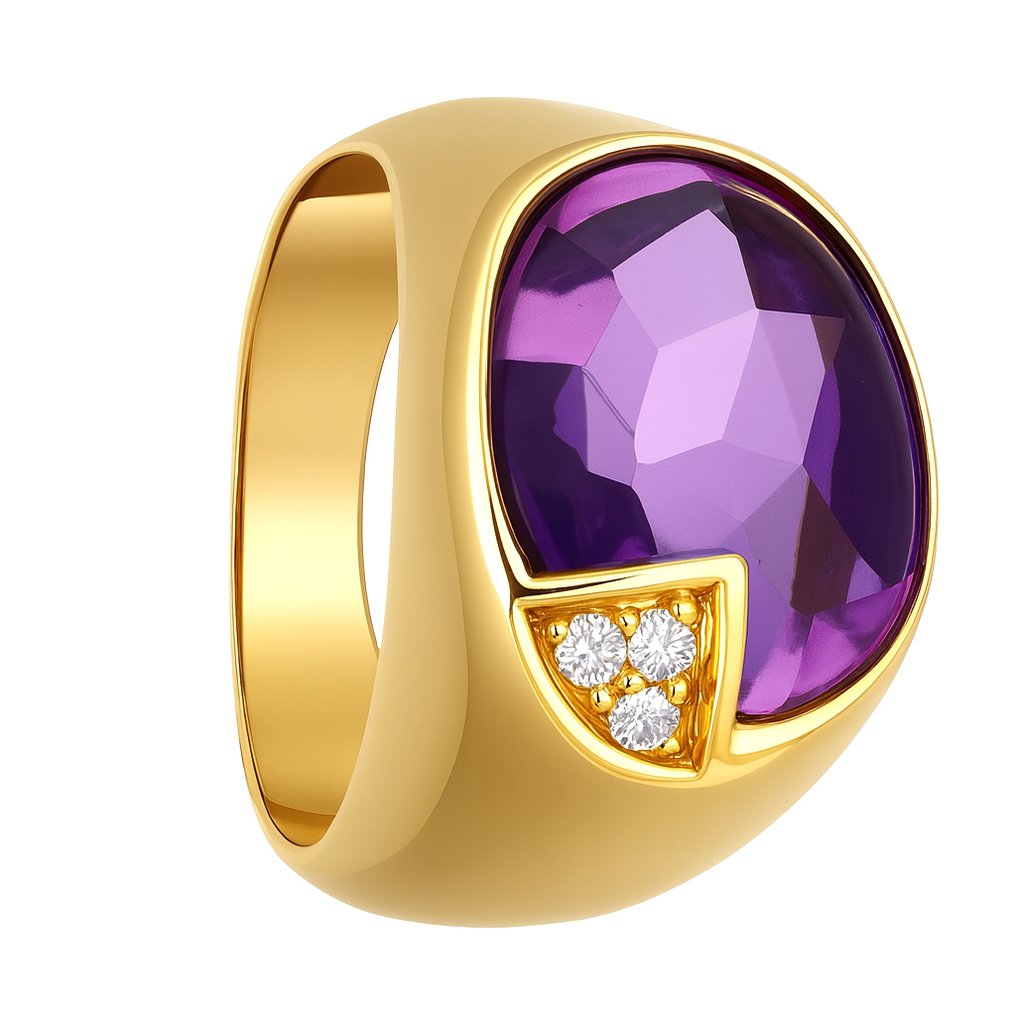Bague - 18 carats Or jaune - 8.65ct. tw. Améthyste - Diamant #1.0