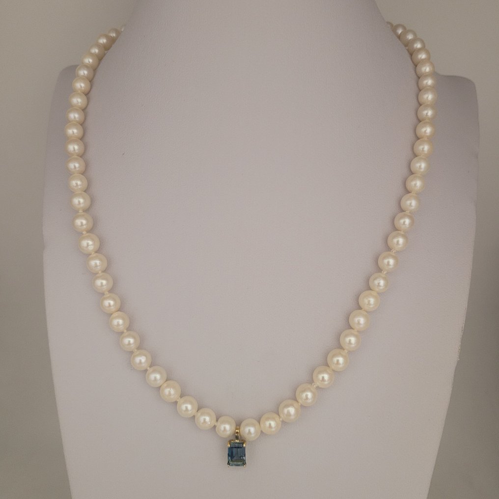 没有保留价 - 吊坠项链 - 18K包金 黄金 珍珠 - 黄宝石 - Akoya #3.2