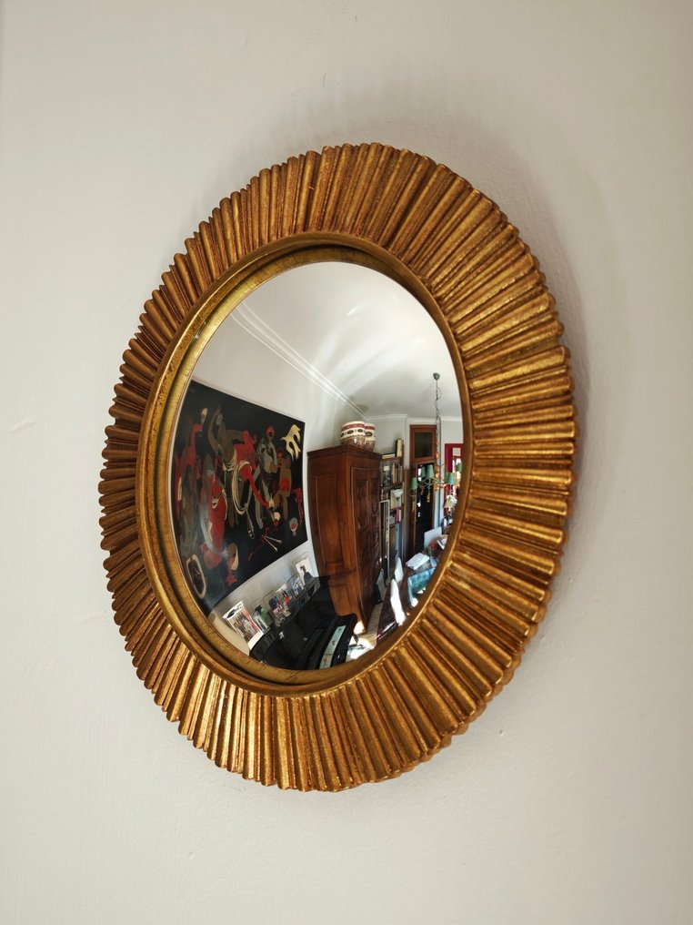 Specchiera- Witch's Eye / Butler  - Vetro, Resina - Convex Golden Mirror #3.2