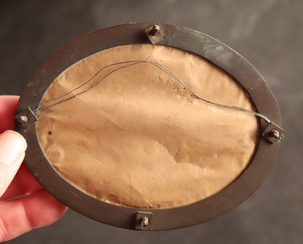 Antiek ovaal lijstje met miniatuur - Cornice  - Metallo, Vetro, celluloide #4.3