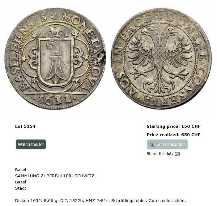 Schweiz, Stadt Basel Dicken 1632 - RARE DATE! (No reserve price) #3.2
