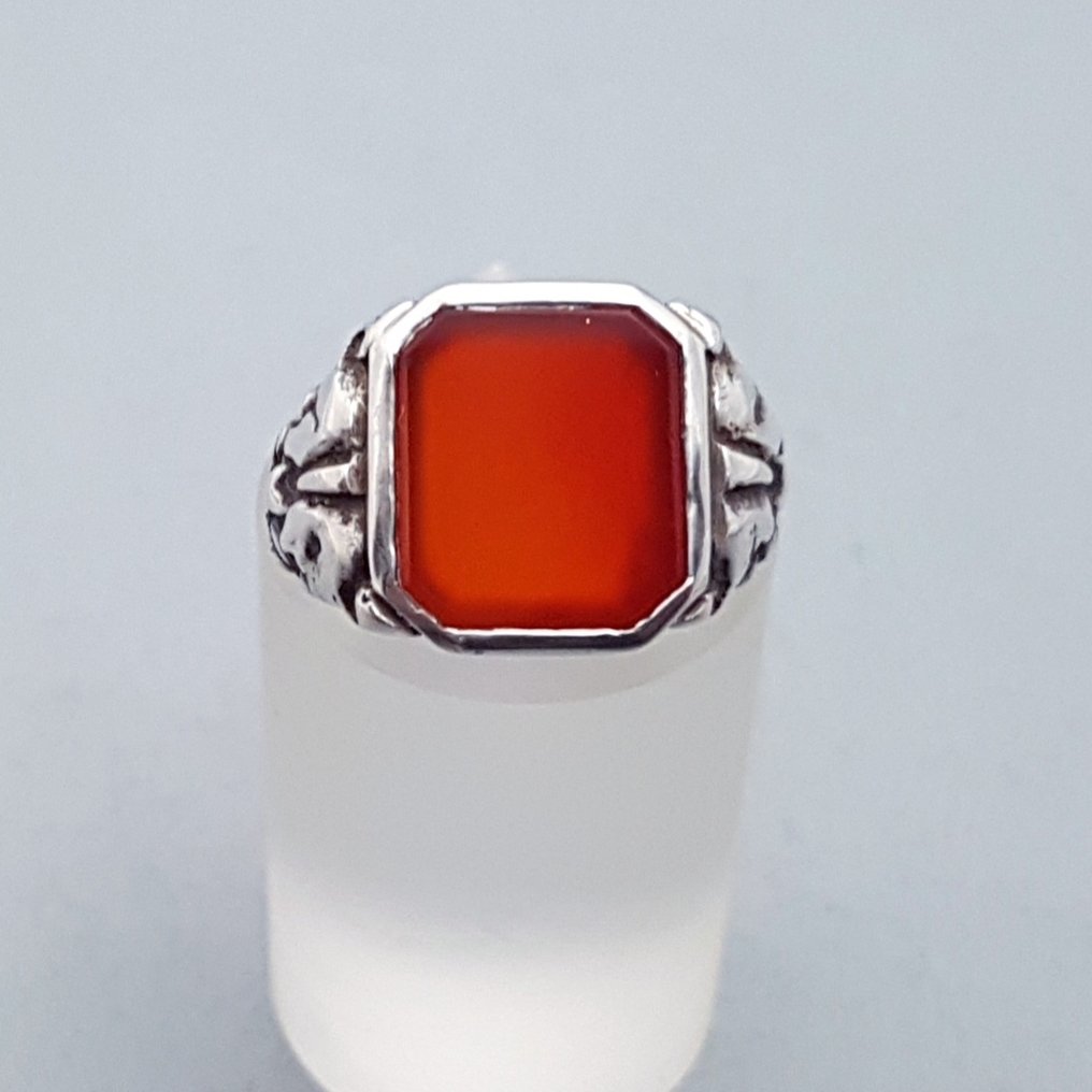 没有保留价 - 戒指 银, Art Deco风格的Carneool书签戒指 红玉髓 #2.1