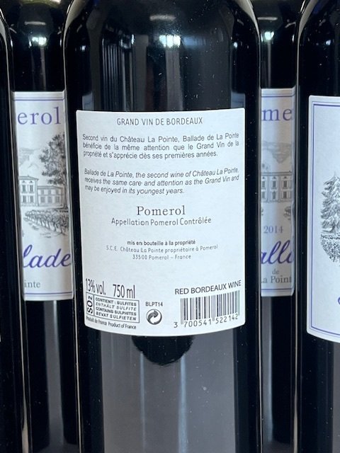 2014 Ballade de la Pointe, 2nd wine Chateau La Pointe - Pomerol - 6 Flasker (0,75 L) #3.2