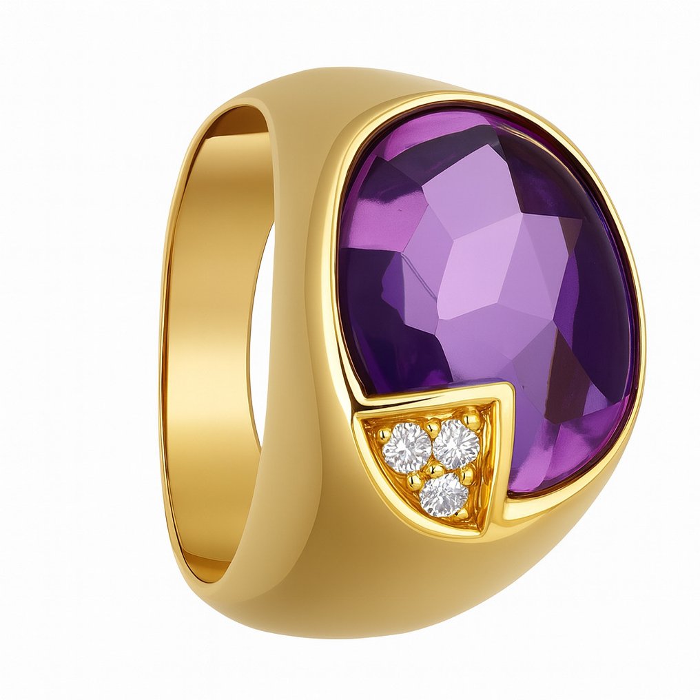Bague - 18 carats Or jaune - 8.65ct. tw. Améthyste - Diamant #2.1