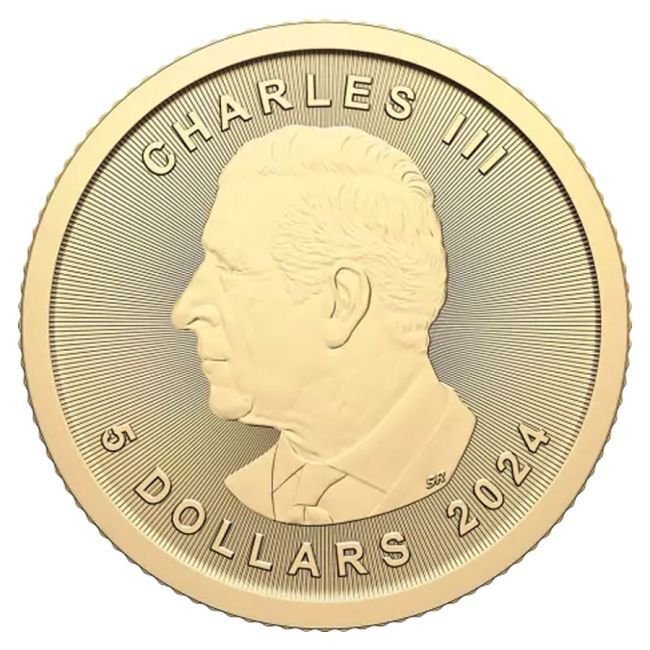 Canada. 5 Dollars 2024 1/10 oz $5 CAD Canadian Gold Maple Leaf BU #1.0