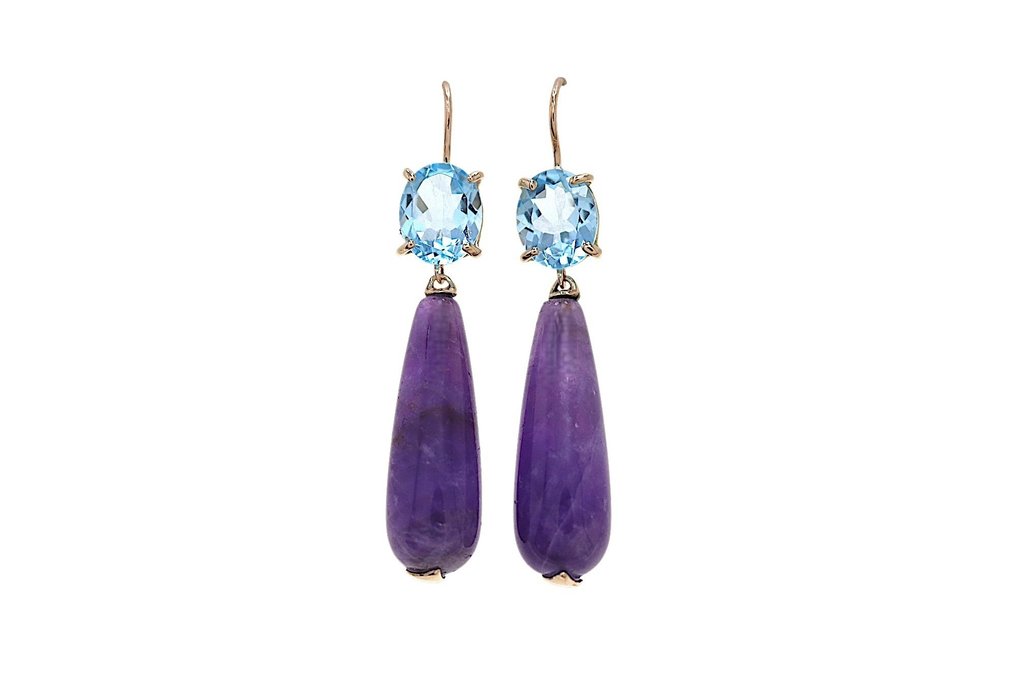 Drop fülbevaló - 9 Kt Rózsa arany - 57.50ct. tw. Ametiszt - Topáz #1.0