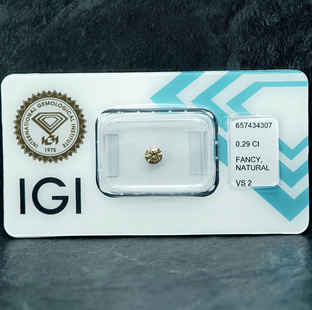 1 pcs Diamant (Couleur naturelle) - 0.29 ct - Rond - Fancy Brunâtre Jaune - VS2 - International Gemological Institute (IGI) #2.1