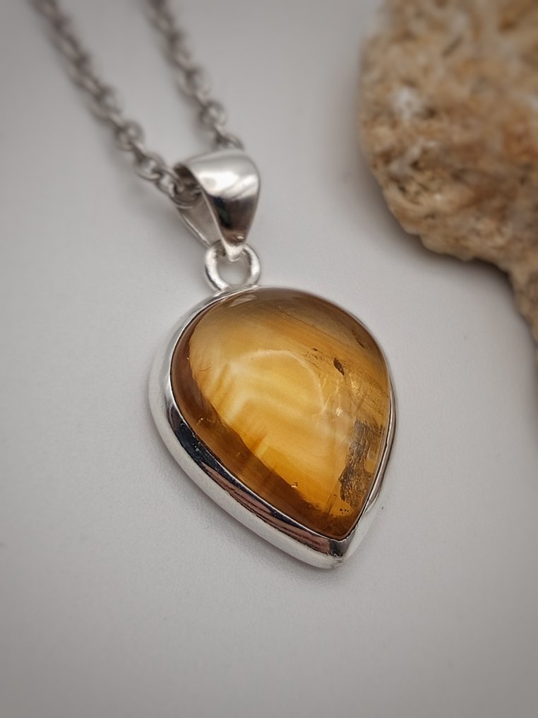 925 silver jewelry with top-quality citrine quartz, one of a kind - Height: 30 mm - Width: 18 mm- 5.4 g - (1) #1.0