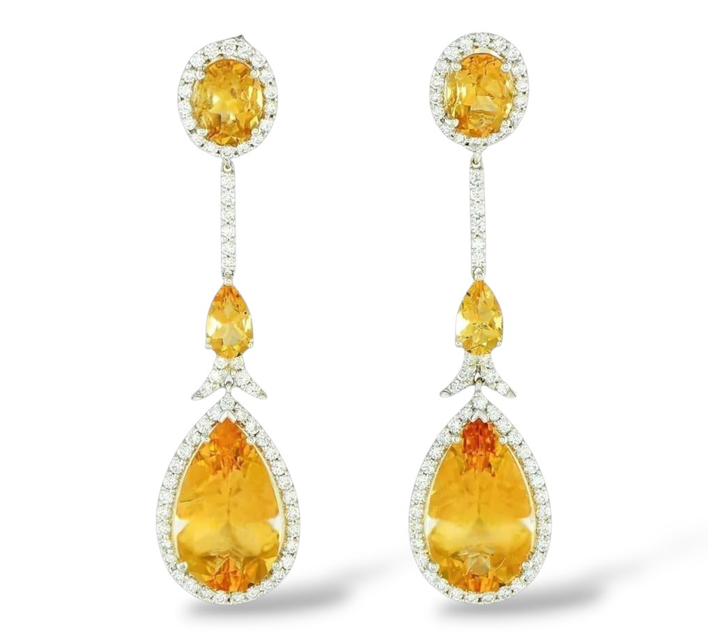 Σκουλαρίκια - 18 καράτια Λευκός χρυσός, Σκουλαρίκια SUAREZ από λευκόχρυσο 18K με διαμάντι 1,20 καρατίων και κιτρίνη. -  11.06ct. tw. Διαμάντι (Φυσικό)  - Κιτρίνης #1.0