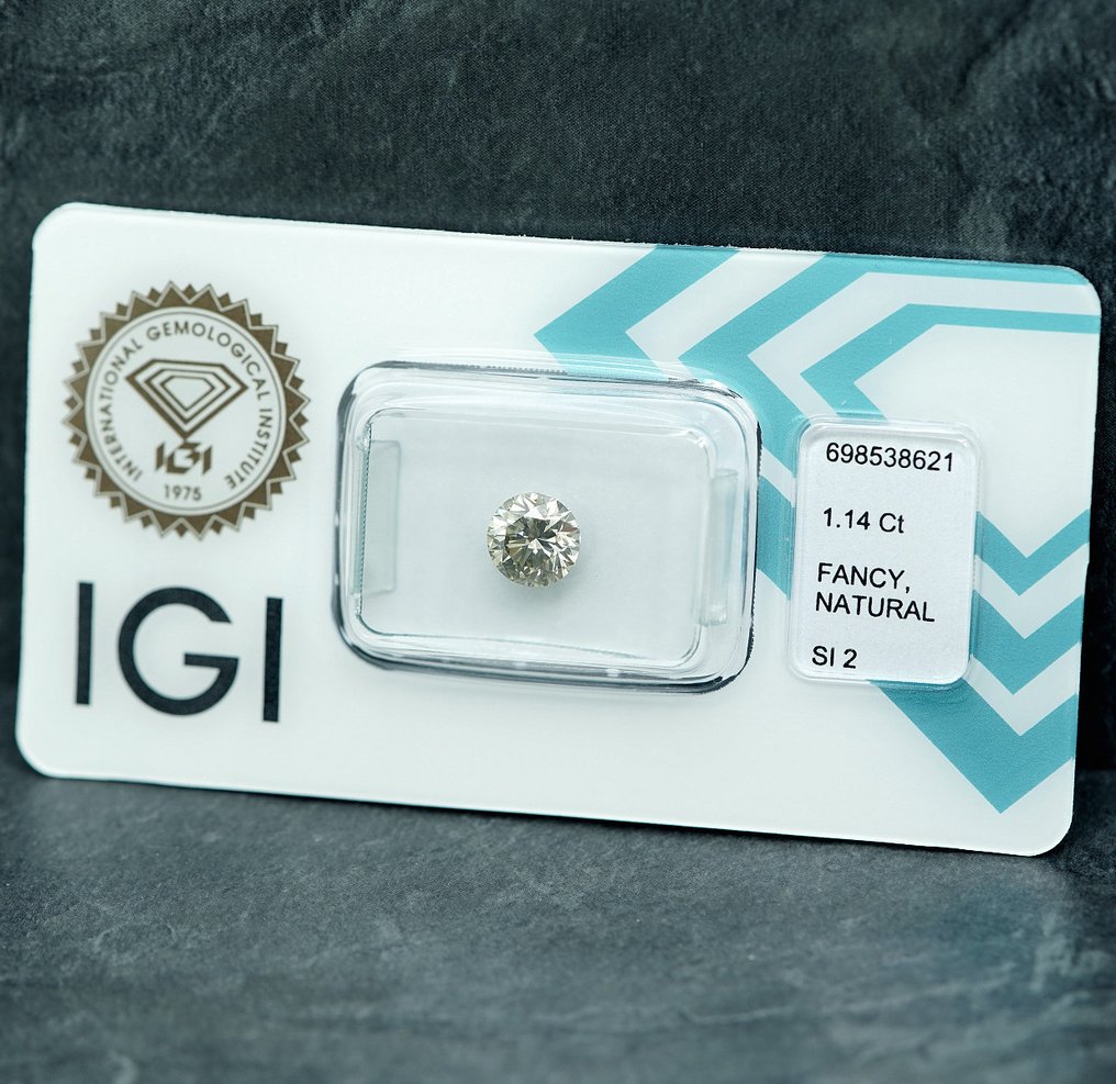 1 pcs 钻石  (天然色彩的)  - 1.14 ct - 圆形 - Fancy light 稍帶灰色的 黄色 - SI2 微内含二级 - 国际宝石研究院（IGI） #1.0