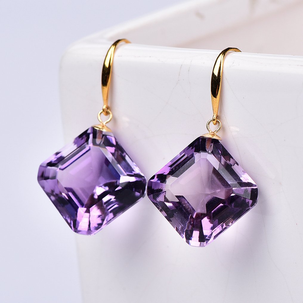 没有保留价 - 耳环 - 18K包金 黄金 紫水晶 - 紫水晶 - ALGT 认证 #1.0