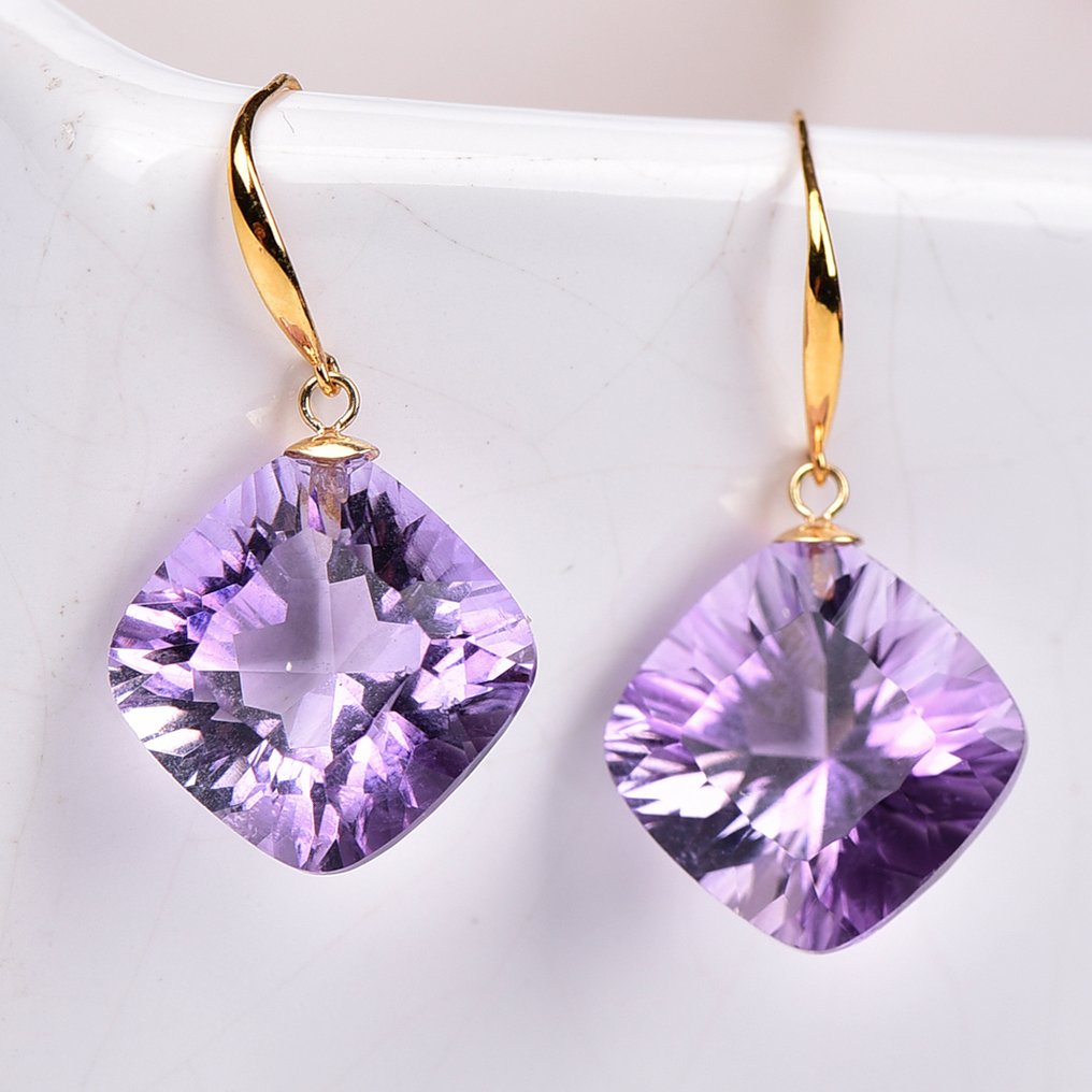 没有保留价 - 耳环 - 18K包金 黄金 紫水晶 - ALGT 认证 #3.2