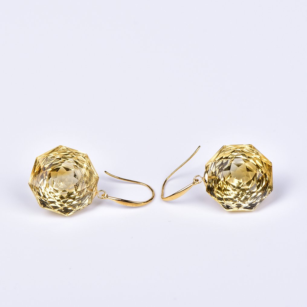 Nincs minimálár - Drop fülbevaló - 18 kt. Sárga arany Citrin - ALGT Tanúsítva #4.3