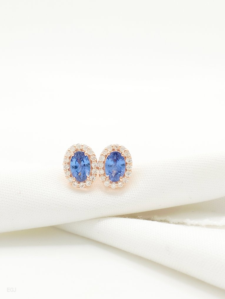 Nincs minimálár - Koktél fülbevaló - 14 kt. Rózsa arany Tanzanit - Gyémánt #1.0