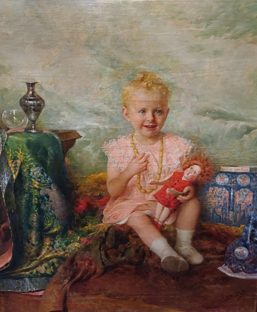 Temistocle Lamesi (1870-1957) - Ritratto di bambina con la bambola Lenci #1.0
