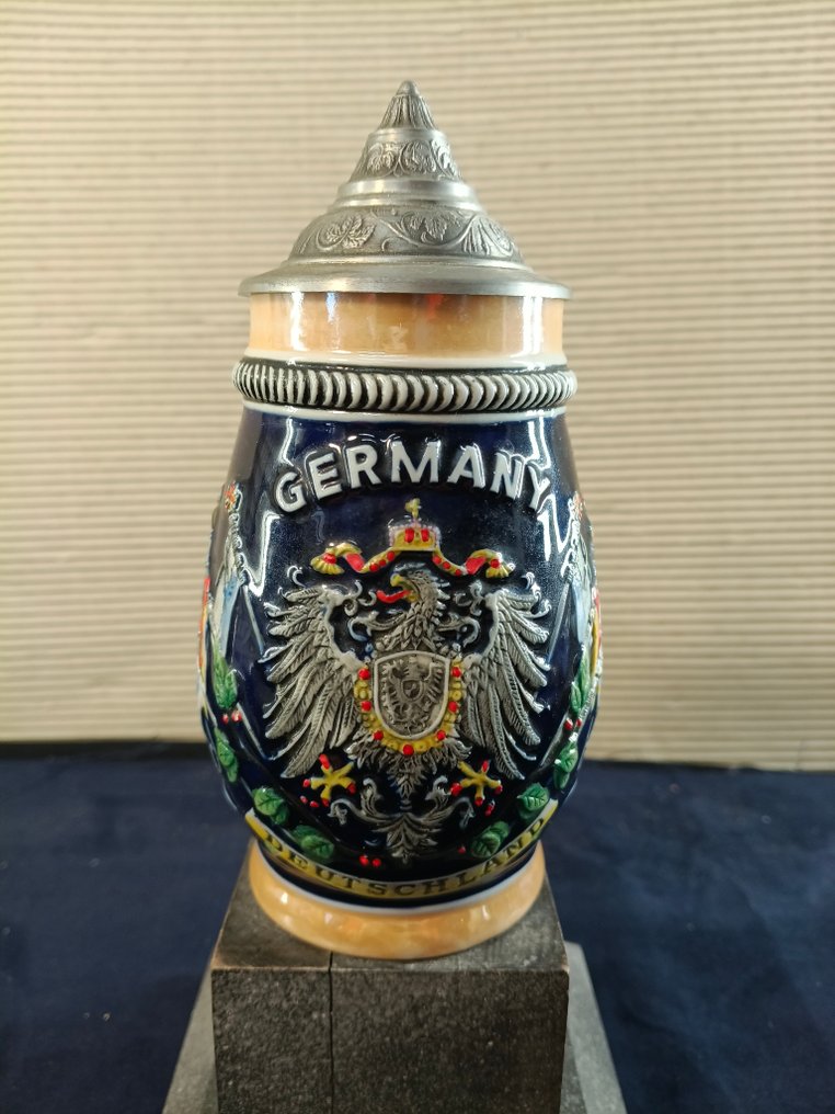 Gerz - Ποτήρι μπύρας (6) - Εμαγιέ και επισμαλτωμένη κεραμική + πλέτρου - Παραδοσιακά ποτήρια μπύρας από γερμανικής προέλευσης κεραμικό. #2.1