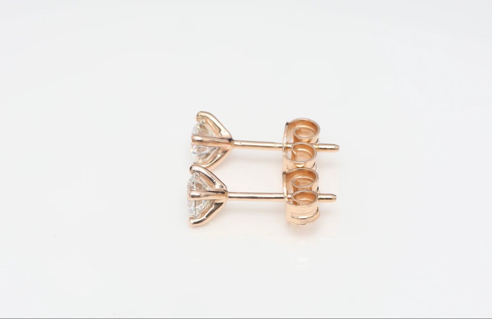 小型钉状耳环 - 18K包金 玫瑰金 -  0.70ct. tw. 钻石 (天然) #3.2