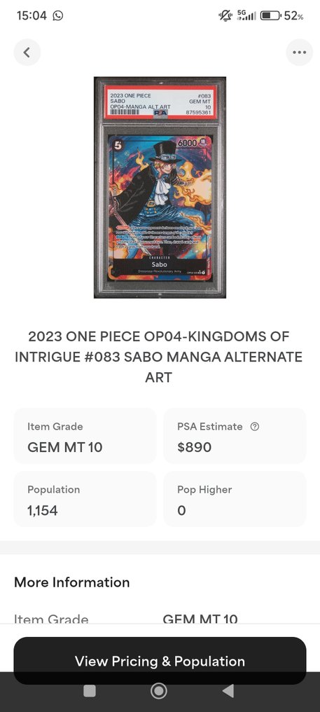Bandai - 1 Graded card - One Piece - Sabo 083 Alternate art, Foil - PSA 10 #2.1
