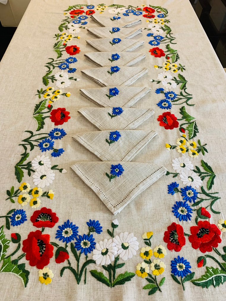Toalha de mesa - 270 cm - 170 cm - Ricamo Mano - com doze guardanapos #1.0