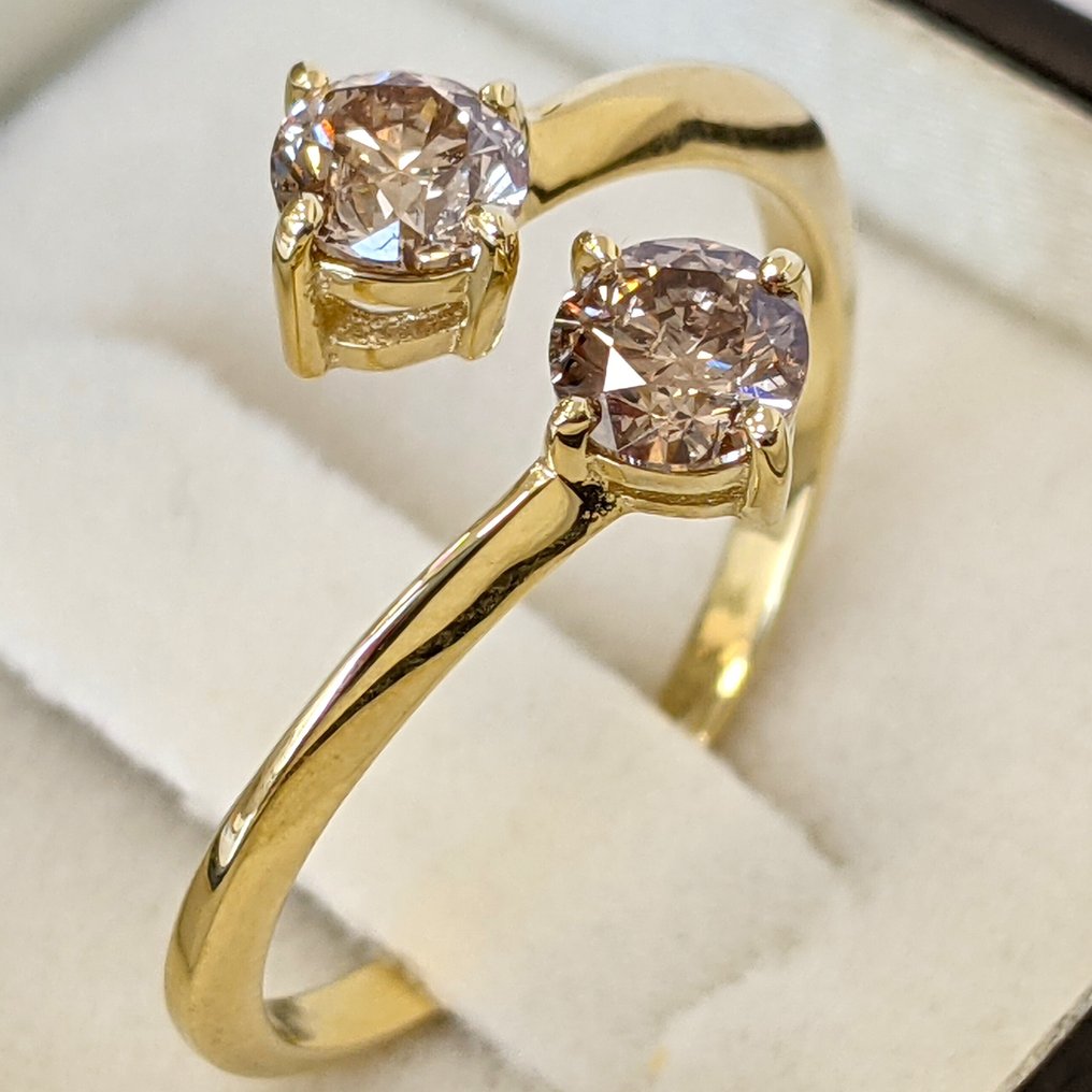 没有保留价 - 戒指 - 14K包金 黄金 -  1.05ct. tw. 钻石 (天然色彩的) - GWLAB #1.0