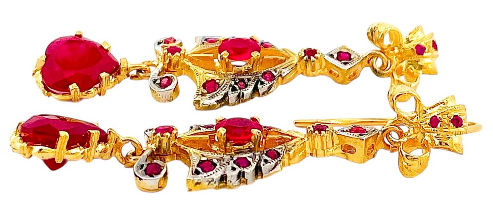 χωρίς τιμή ασφαλείας - Σκουλαρίκια - 9 kt. Κίτρινο χρυσό, Ασημί Ρουμπίνι - Ρουμπίνι #4.3