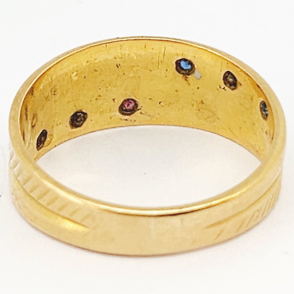 戒指 - 18 克拉 黃金 -  0.03ct. tw. 紅寶石 - 藍寶石 - 翡翠 #3.2