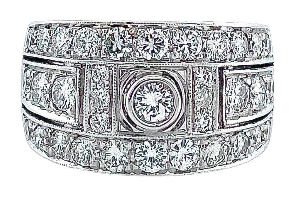 戒指 - 18K包金 白金 钻石 (天然)  #1.0