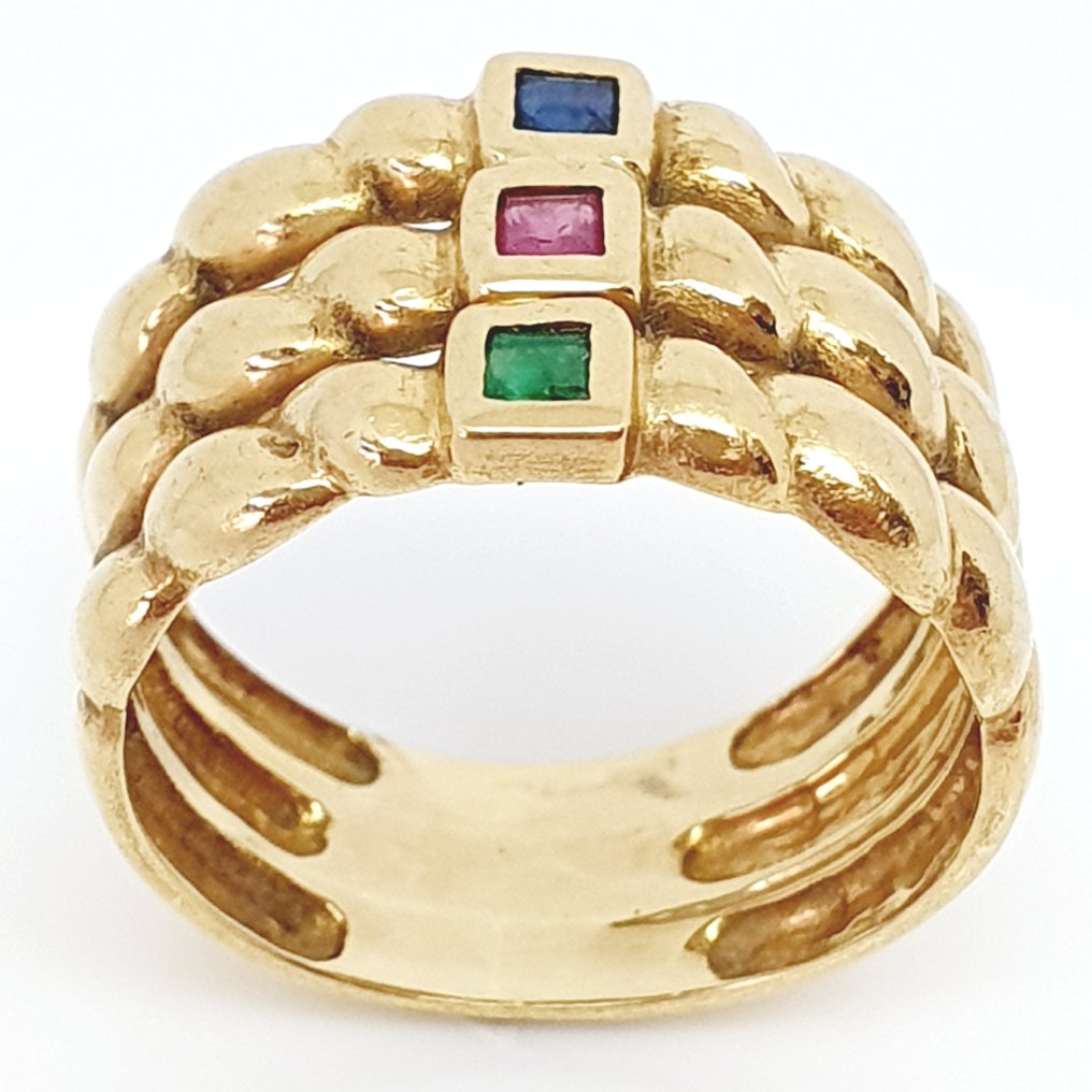 Bague - 18 carats Or jaune -  0.05ct. tw. Rubis - Saphir - émeraude #1.0