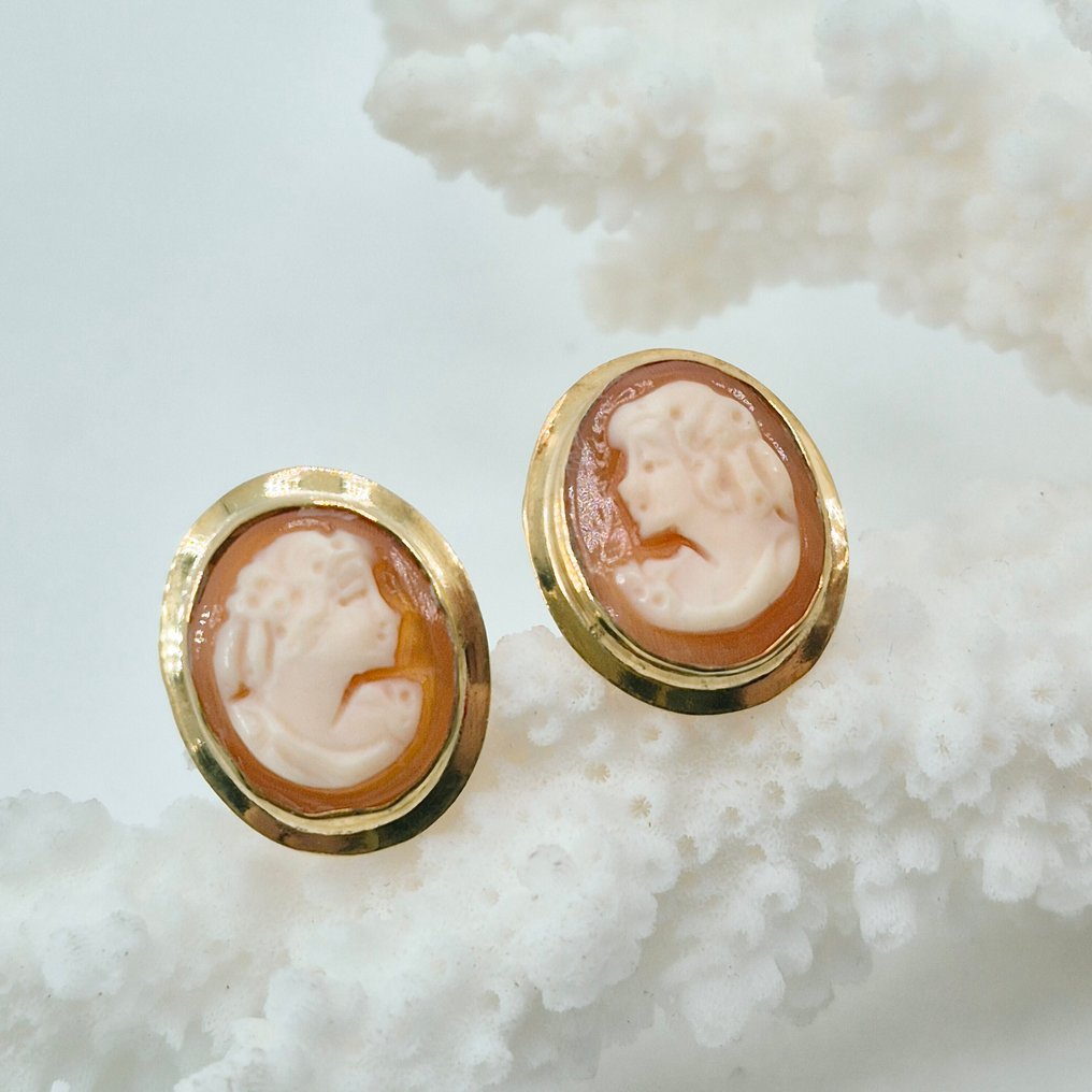 银, Gold-plated - 耳环 - 手工切割的CAMMEI #2.1