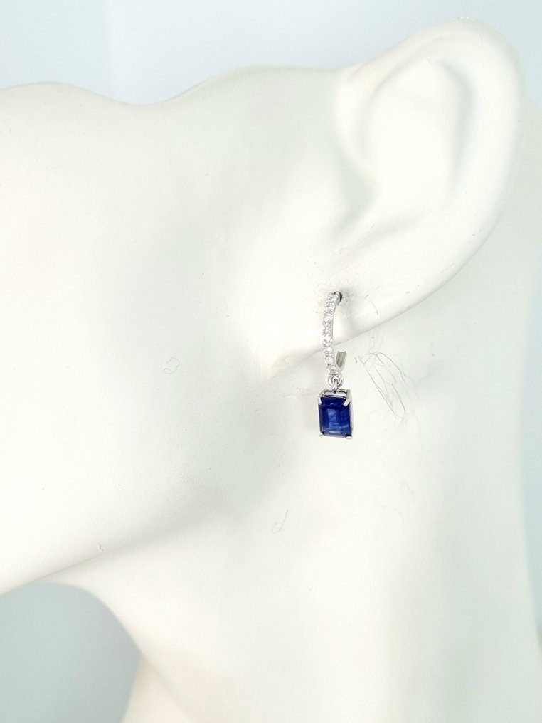 耳环 - 18K包金 白金 蓝宝石 - 钻石 #4.3