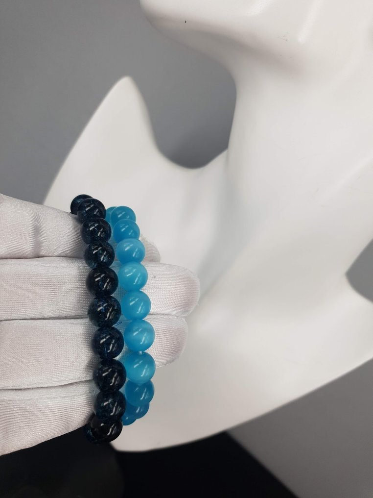 电气石猫眼天然珠子 长度：15.5厘米至16厘米 / 免邮 - 手镯 #3.2