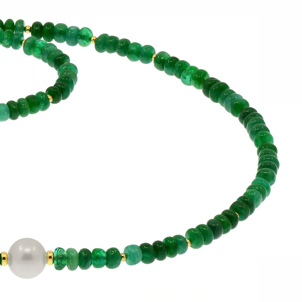 χωρίς τιμή ασφαλείας - Κολιέ - 18 καράτια Κίτρινο χρυσό Μαργαριτάρι - Σμαράγδι #4.3