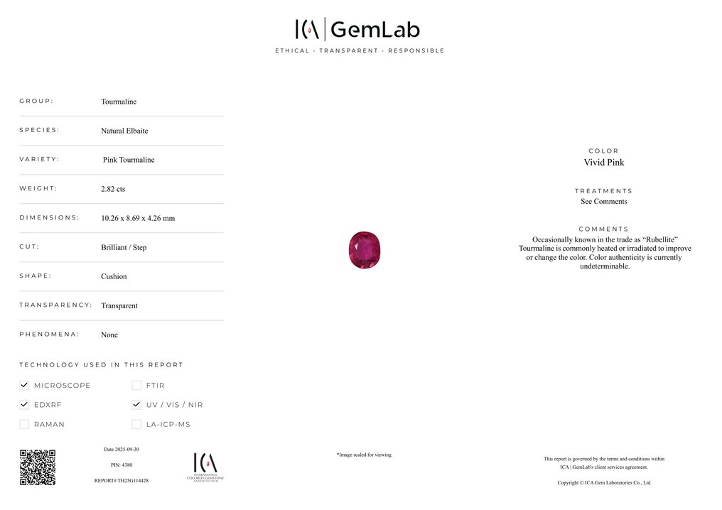 Zonder minimumprijs - 1 pcs Roze Toermalijn - 2.82 ct - nternational Colored Gemstone Association (ICA GemLab) #4.3