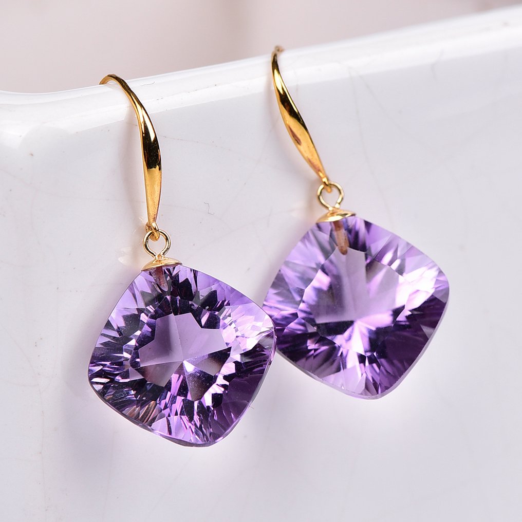 没有保留价 - 耳环 - 18K包金 黄金 紫水晶 - ALGT 认证 #4.3