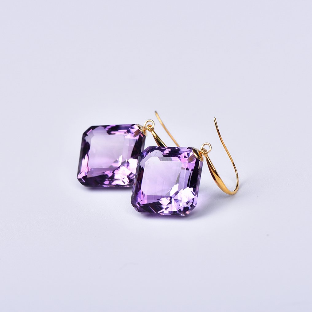 Sans prix de réserve - Boucles d'oreilles - 18 carats Or jaune Améthyste - ALGT certifié #1.0