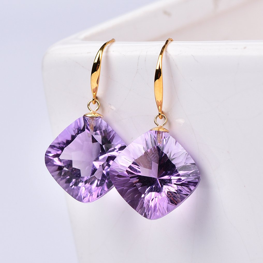 没有保留价 - 耳环 - 18K包金 黄金 紫水晶 - ALGT 认证 #1.0