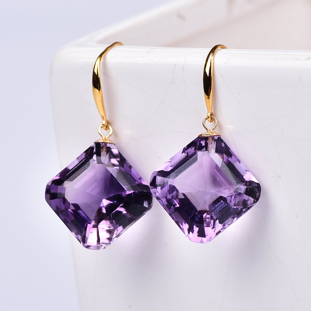 没有保留价 - 耳环 - 18K包金 黄金 紫水晶 - ALGT 认证 #1.0