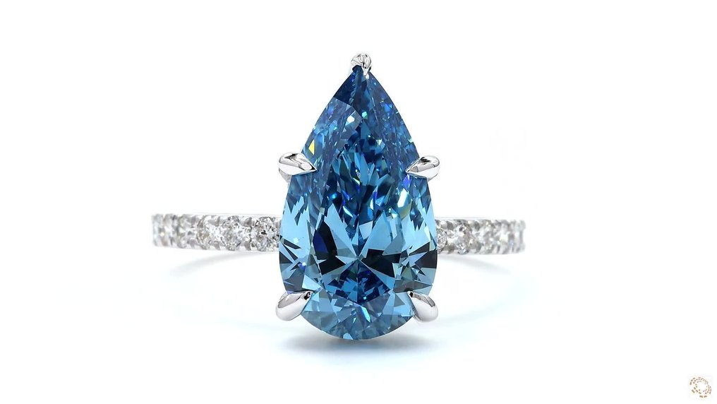 Ei pohjahintaa - Sormus - 18 kt. Valkokulta - 3.77ct. tw. Sininen Timantti (Fancy-värinen laboratoriotimantti) - Timantti - Fancy Vivid Blue #1.0