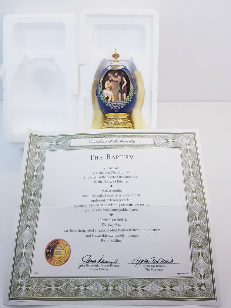 Αυγό Fabergé - Fabergé/Franklin Mint ''The Baptism'' with COA, original polystyrene and outer box - Πορσελάνη, Gold plated #1.0