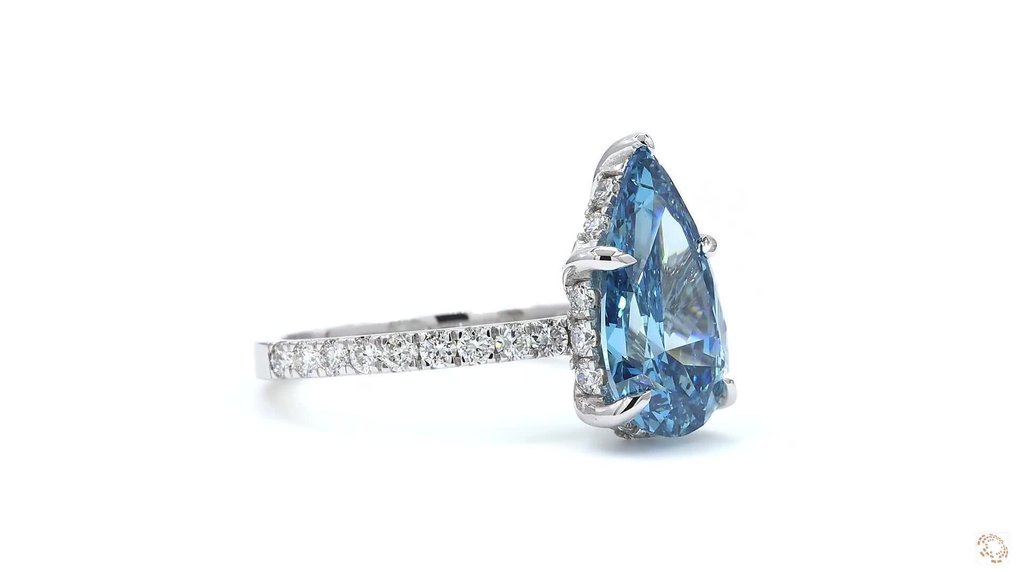 Ei pohjahintaa - Sormus - 18 kt. Valkokulta - 3.77ct. tw. Sininen Timantti (Fancy-värinen laboratoriotimantti) - Timantti - Fancy Vivid Blue #4.3