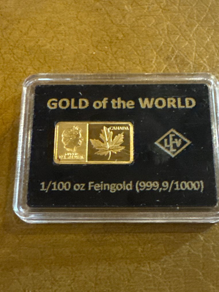 World. Gold bar ND Gold of the World - Maple Leaf 1/100 Oz (.999)  (No reserve price) #1.0