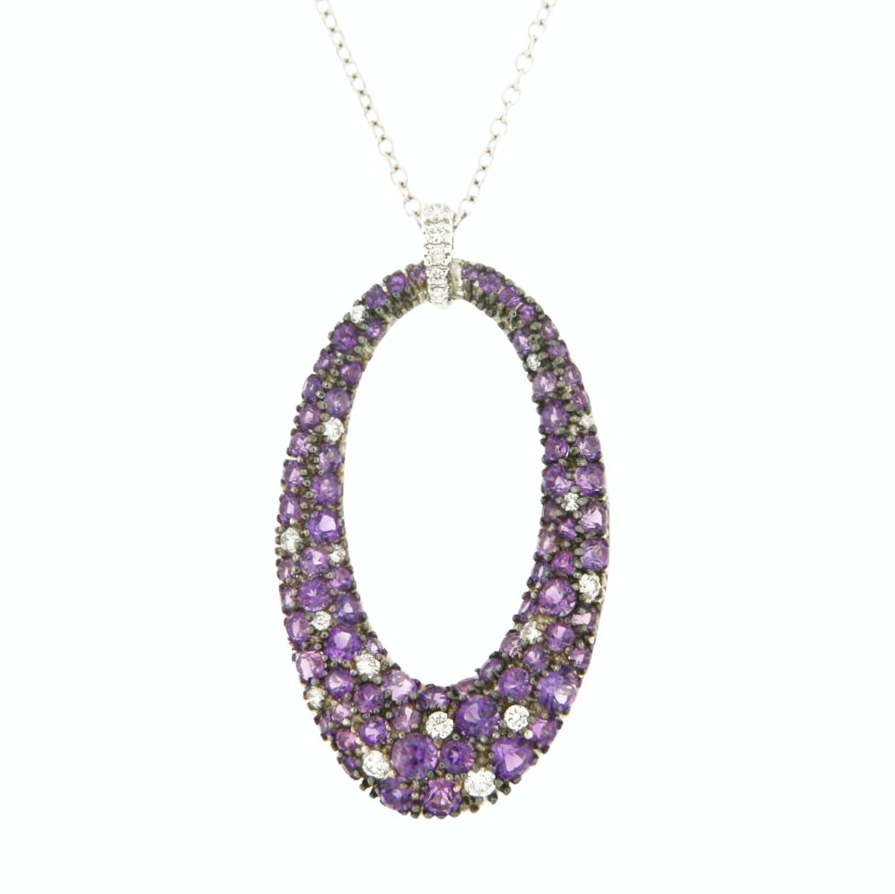 Bibigi - Κολιέ - 18 καράτια Λευκός χρυσός -  2.89ct. tw. Αμέθυστος - Διαμάντι #1.0