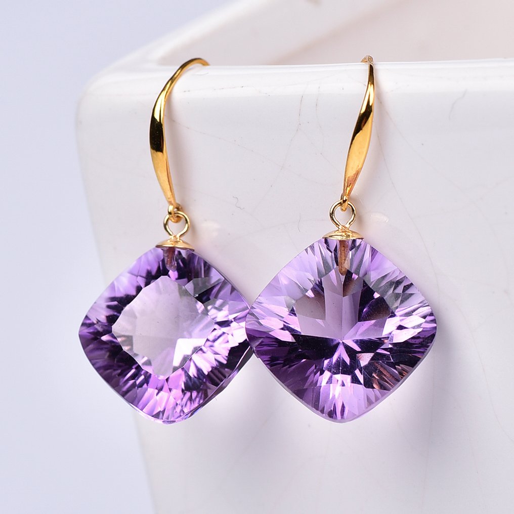 没有保留价 - 耳环 - 18K包金 黄金 紫水晶 - ALGT 认证 #1.0