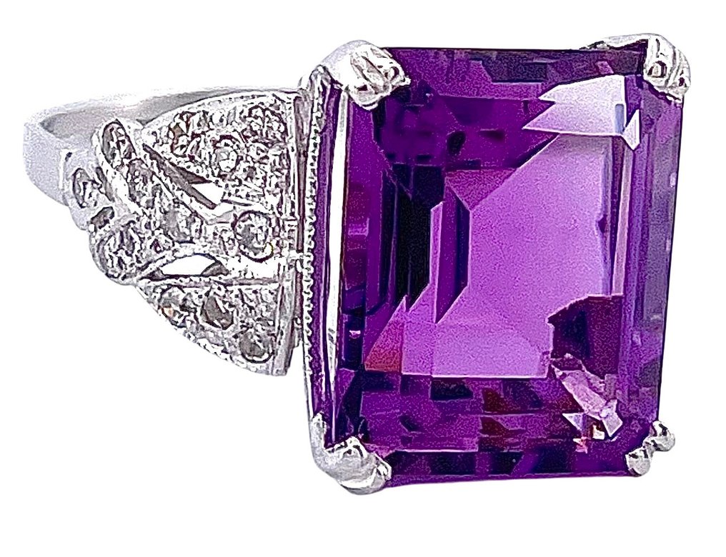 戒指 白金 紫水晶 - 钻石 #3.2