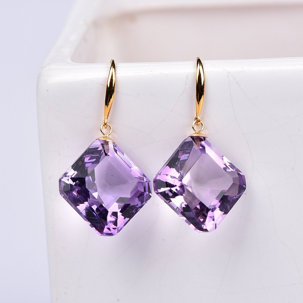 Sans prix de réserve - Boucles d'oreilles - 18 carats Or jaune Améthyste - ALGT certifié #4.3