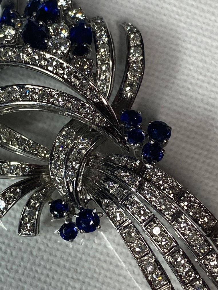 胸针 - 8K包金 白金 - 0.00ct. tw. 钻石 (天然) - 蓝宝石 #3.2