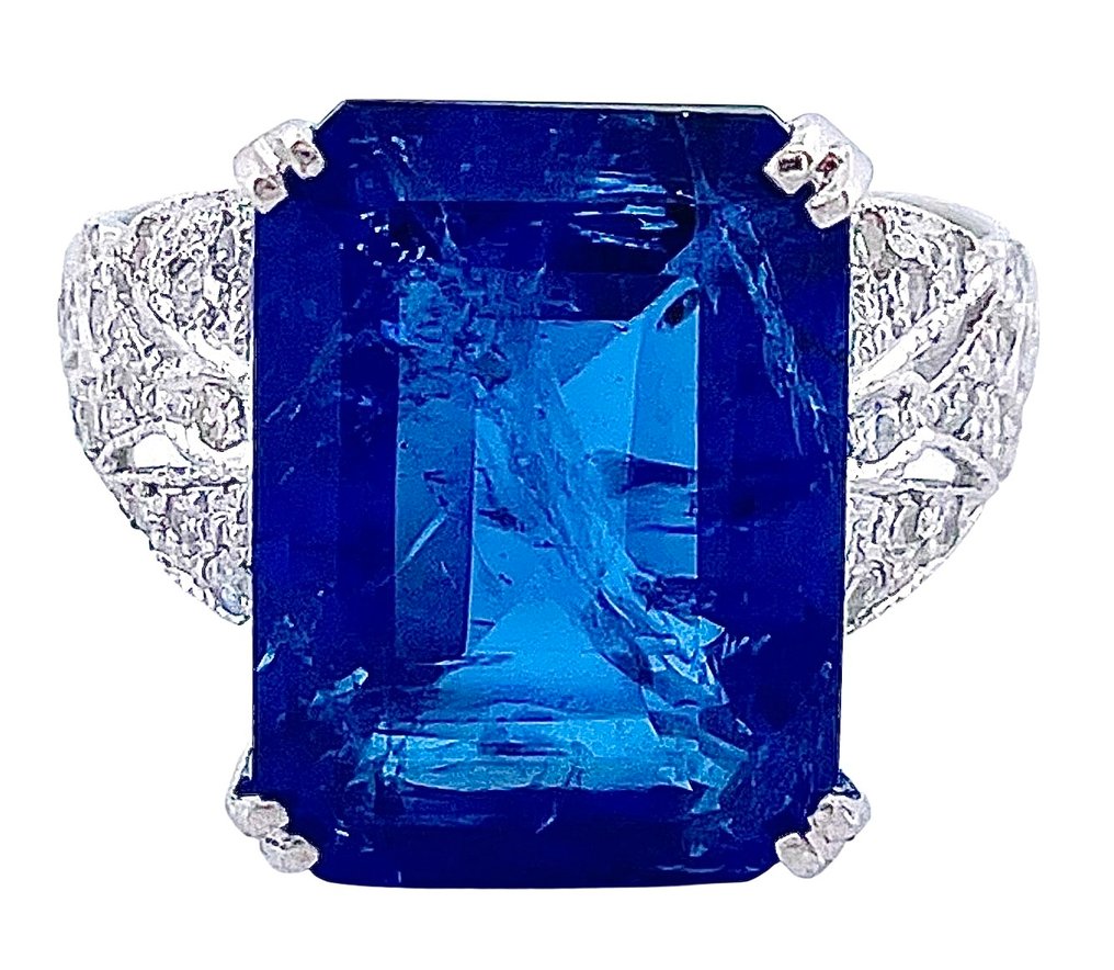 戒指 白金 坦桑石 - 钻石 #1.0